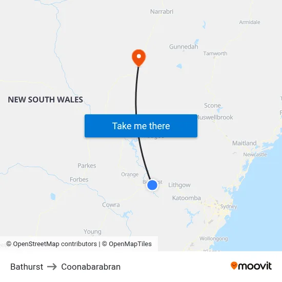 Bathurst to Coonabarabran map