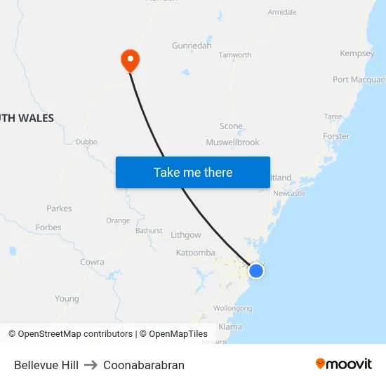 Bellevue Hill to Coonabarabran map