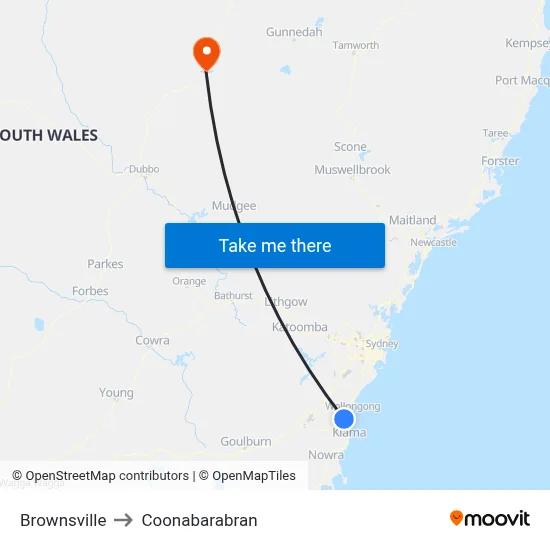 Brownsville to Coonabarabran map