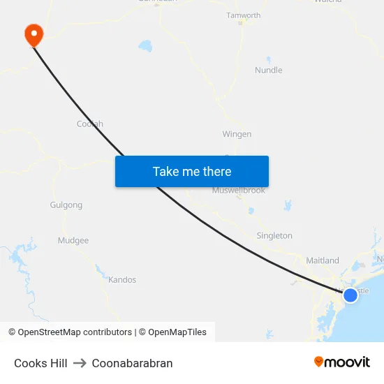 Cooks Hill to Coonabarabran map