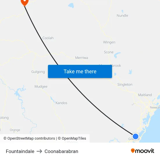 Fountaindale to Coonabarabran map