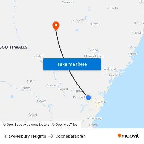 Hawkesbury Heights to Coonabarabran map