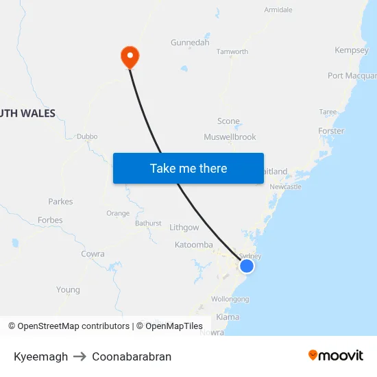 Kyeemagh to Coonabarabran map