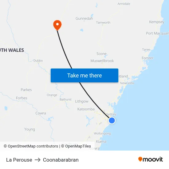 La Perouse to Coonabarabran map