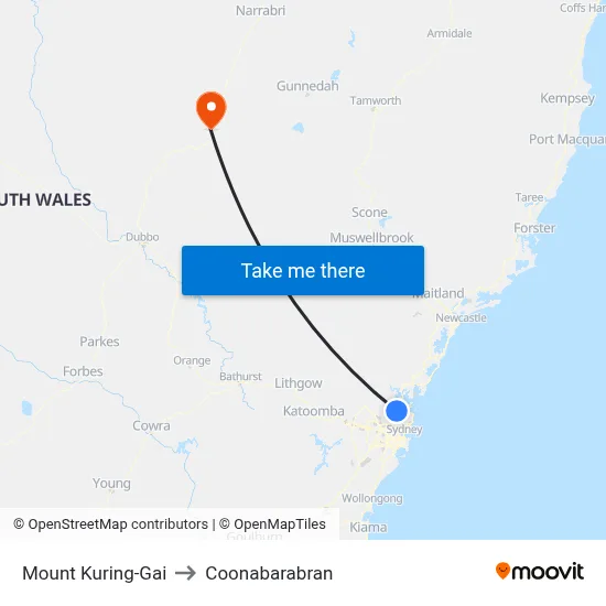 Mount Kuring-Gai to Coonabarabran map