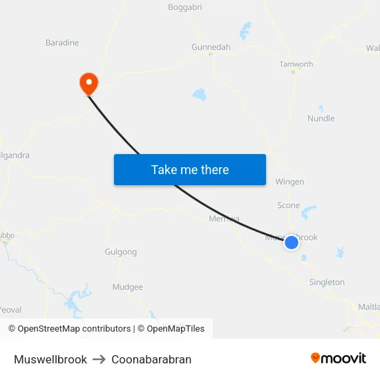 Muswellbrook to Coonabarabran map