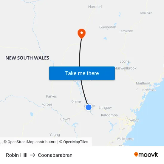Robin Hill to Coonabarabran map