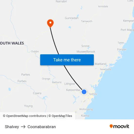 Shalvey to Coonabarabran map