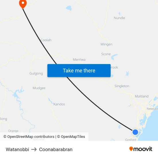 Watanobbi to Coonabarabran map