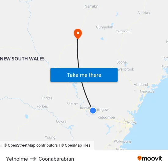Yetholme to Coonabarabran map
