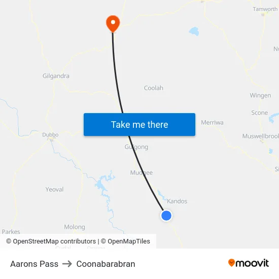 Aarons Pass to Coonabarabran map