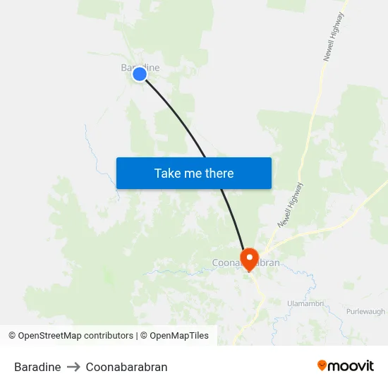 Baradine to Coonabarabran map