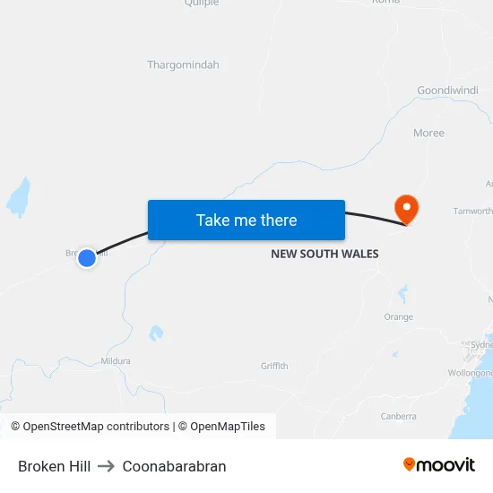 Broken Hill to Coonabarabran map