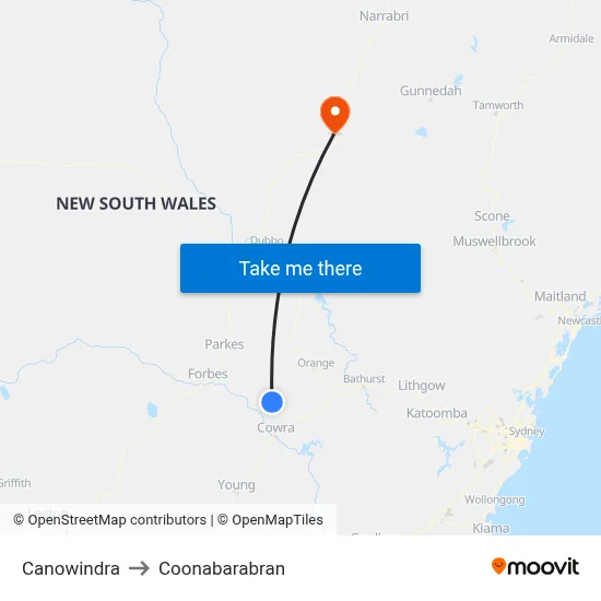 Canowindra to Coonabarabran map