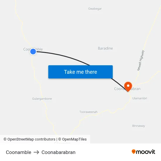 Coonamble to Coonabarabran map