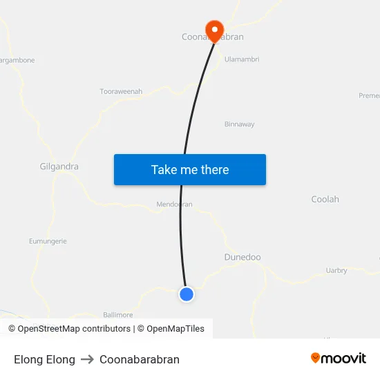 Elong Elong to Coonabarabran map