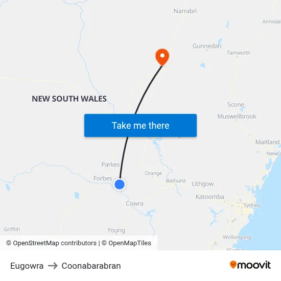 Eugowra to Coonabarabran map