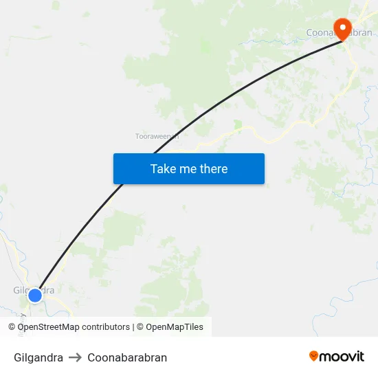 Gilgandra to Coonabarabran map