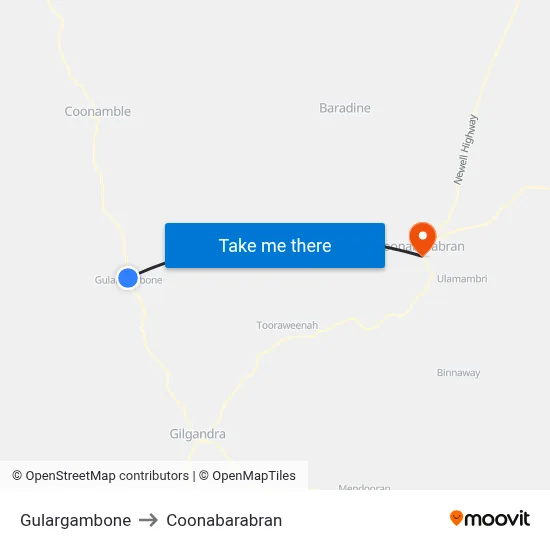 Gulargambone to Coonabarabran map