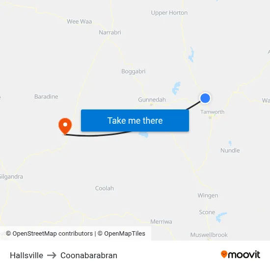 Hallsville to Coonabarabran map