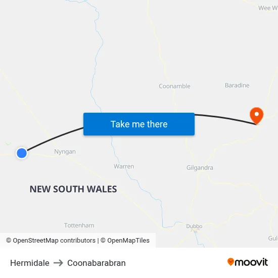 Hermidale to Coonabarabran map