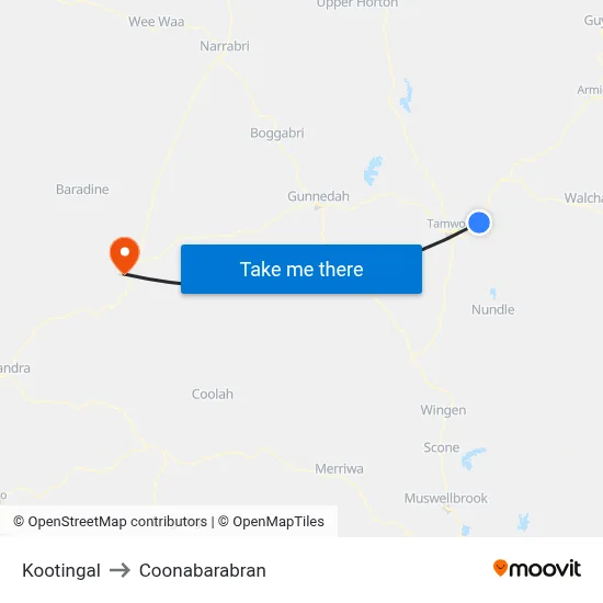 Kootingal to Coonabarabran map