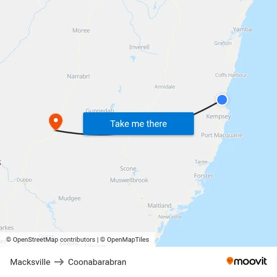 Macksville to Coonabarabran map