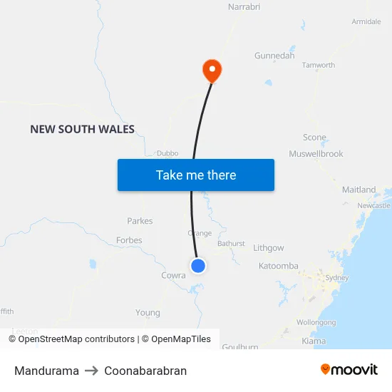 Mandurama to Coonabarabran map