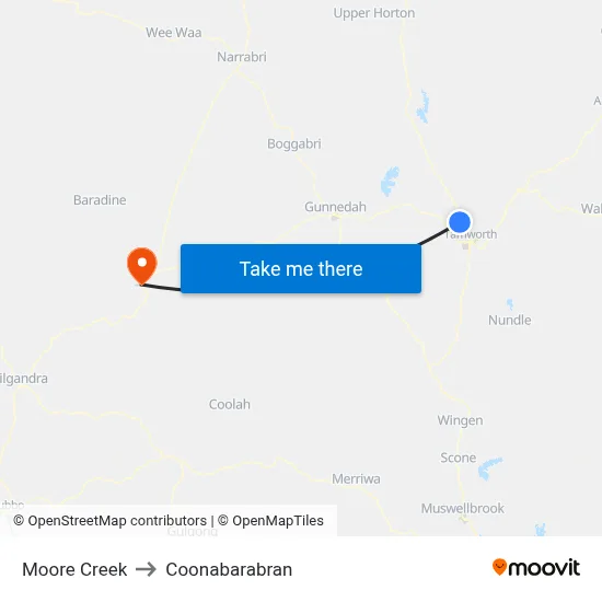 Moore Creek to Coonabarabran map