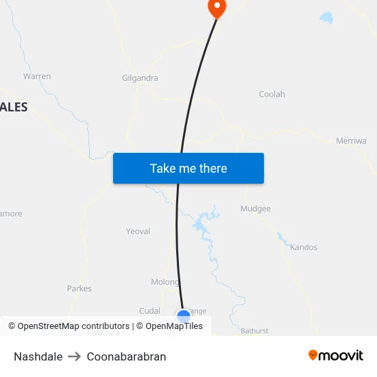 Nashdale to Coonabarabran map