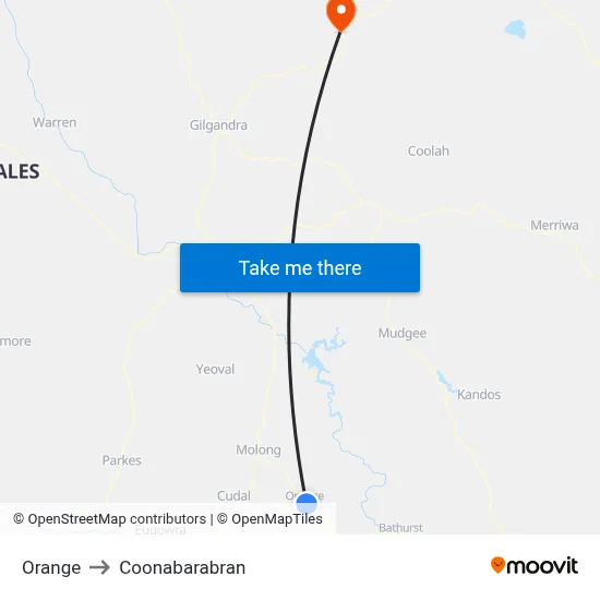 Orange to Coonabarabran map