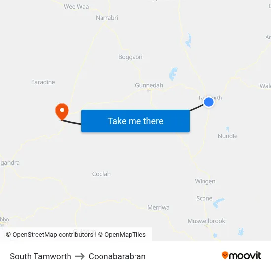 South Tamworth to Coonabarabran map