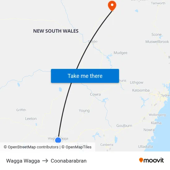 Wagga Wagga to Coonabarabran map