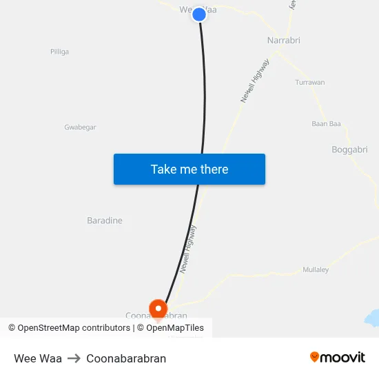Wee Waa to Coonabarabran map