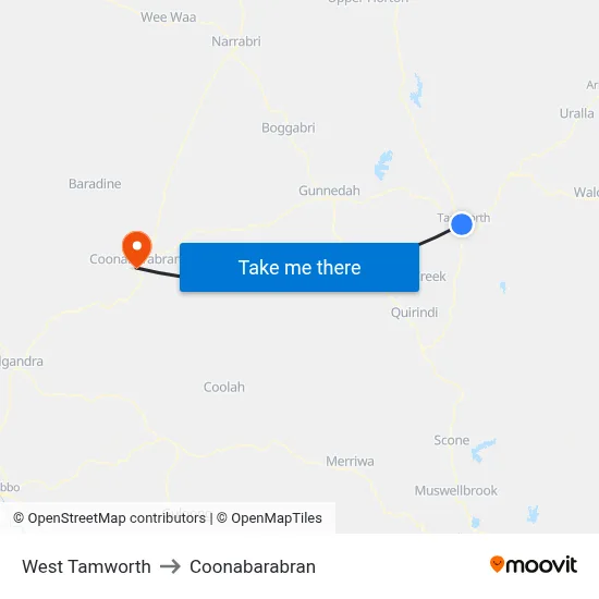 West Tamworth to Coonabarabran map