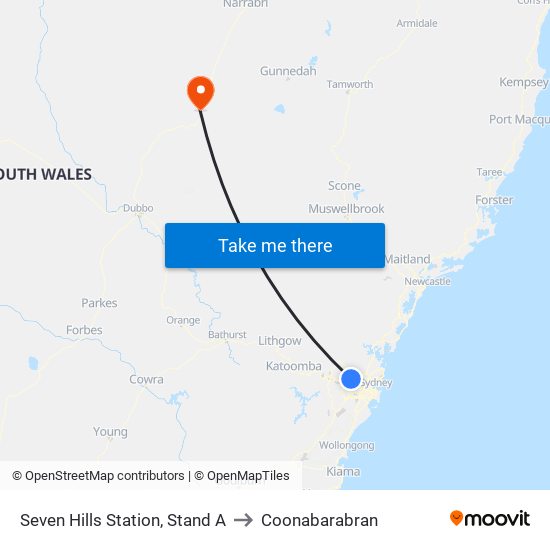 Seven Hills Station, Stand A to Coonabarabran map