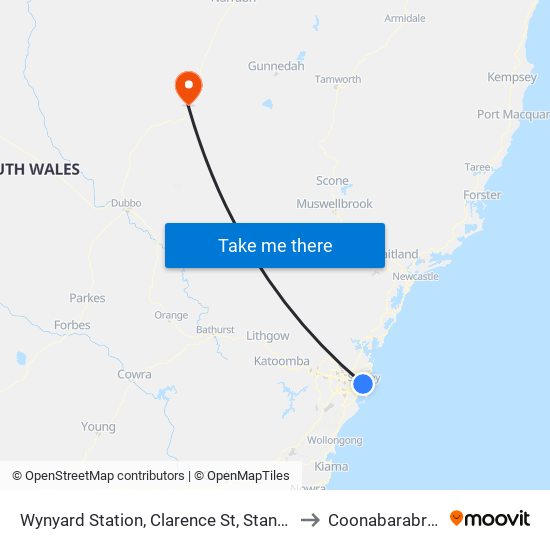 Wynyard Station, Clarence St, Stand R to Coonabarabran map