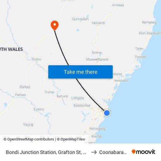 Bondi Junction Station, Grafton St, Stand R to Coonabarabran map