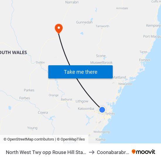 North West Twy opp Rouse Hill Station to Coonabarabran map