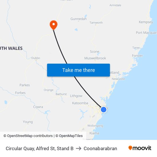 Circular Quay, Alfred St, Stand B to Coonabarabran map