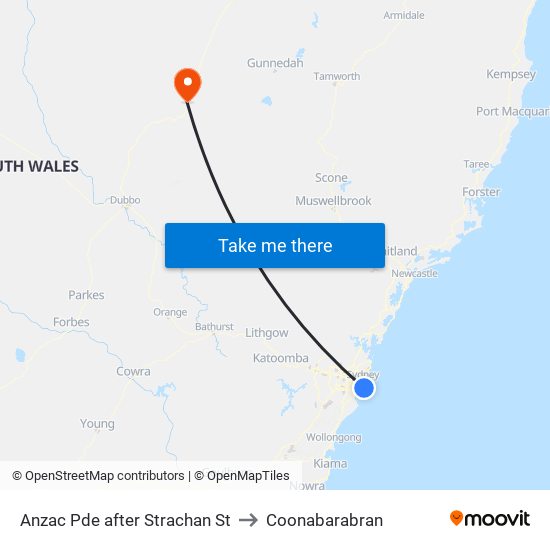 Anzac Pde after Strachan St to Coonabarabran map