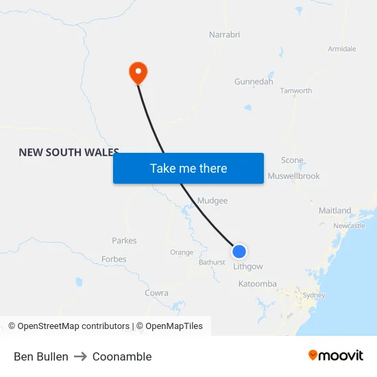 Ben Bullen to Coonamble map