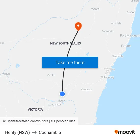 Henty (NSW) to Coonamble map