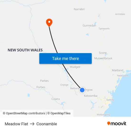 Meadow Flat to Coonamble map