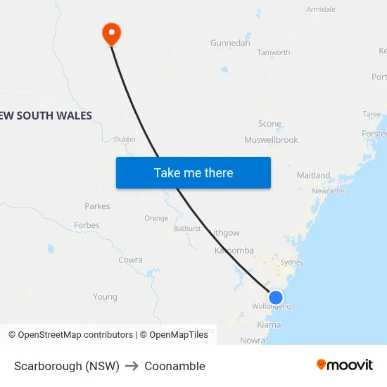 Scarborough (NSW) to Coonamble map