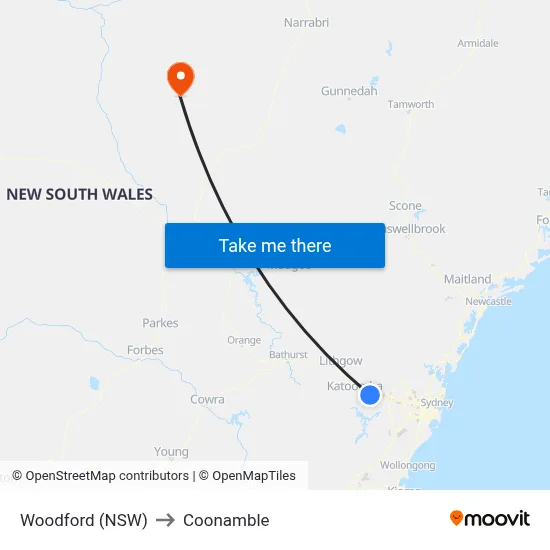 Woodford (NSW) to Coonamble map