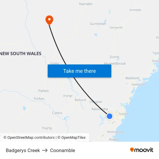 Badgerys Creek to Coonamble map