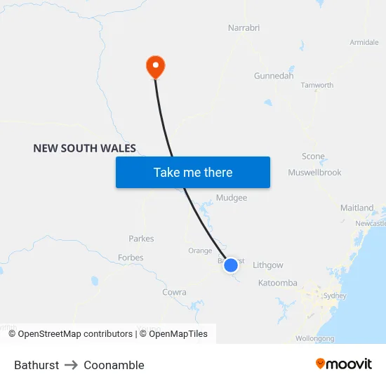Bathurst to Coonamble map