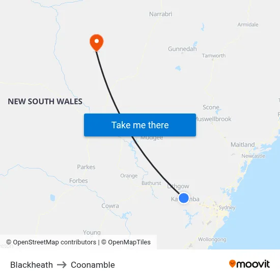 Blackheath to Coonamble map