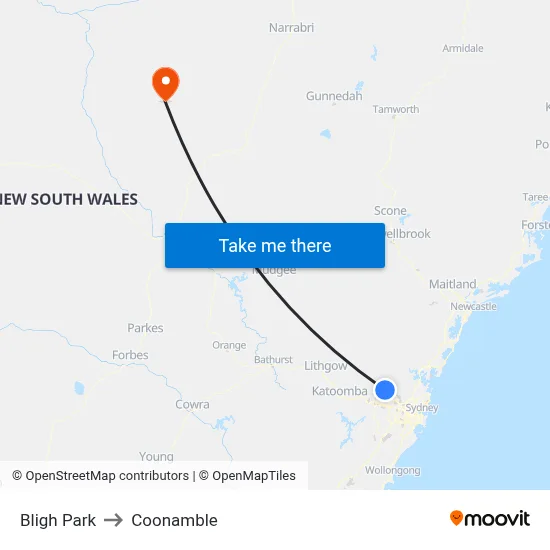 Bligh Park to Coonamble map